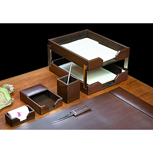 Dacasso Dark Brown Bonded Leather Desk Set, 8-Piece