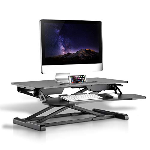 Height Adjustable Computer Desk Stand - Portable Computer Sit / Stand Desk with Quick Setup Pop-up Design, Stain-Resistant, Provides Spacious Work Area & No Assembly Required - Pyle PDRIS14