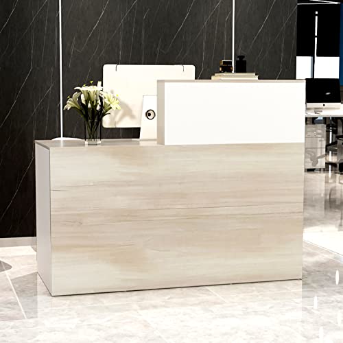 AGOTENI Reception Desk with Lockable Drawer & Open Shelf, Oak