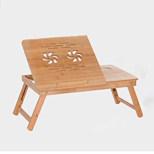 WPHPS Laptop Stand Lap Desk Table with Adjustable Leg Bamboo Flower Pattern Foldable Breakfast Serving Bed Tray Natural