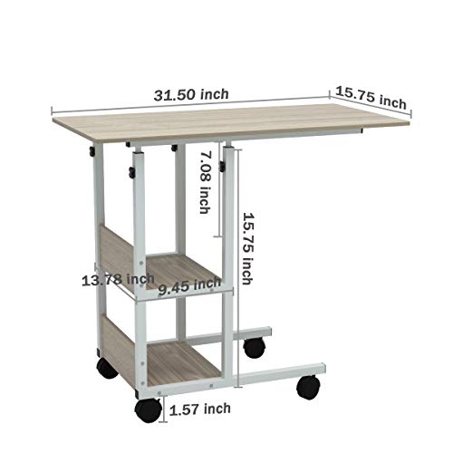 JACENTHOME Home Office Desk 31x16'' Moveable Height Adjustable Modern Computer PC Notebook Writing Workstation Laptop Table with Wheels for Study Room Bedroom Living Room