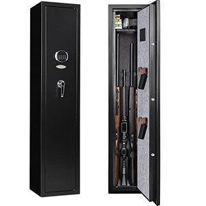 Rifle Gun Safe, Quick Access 4-Gun Metal Rifle Gun Cabinet with Removable Shelf, All-round Anti-static Rifle Safe for Bullets and Valuables, with 2 pistol holsters (Digital Keypad)