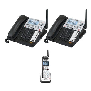 AT&T SynJ SB67148 Two 4 Line Deskset Cordless Phone Plus Expandable Handset Bundle