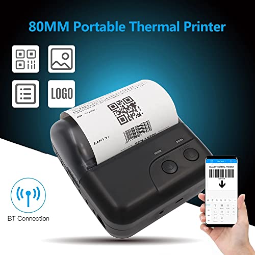 80mm Mini Thermal Printer Receipt Printer USB BT Connection ESC/POS Command Compatible with Windows Android iOS