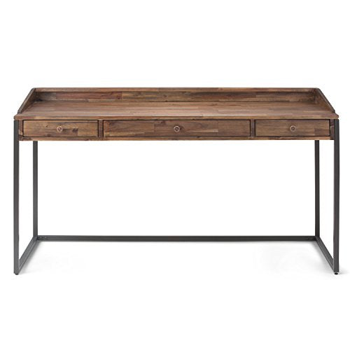 SIMPLIHOME Ralston SOLID WOOD and Metal Modern Industrial 60 inch Wide Home Office Desk, Writing Table, Workstation, Study Table Furniture in Rustic Natural Aged Brown with 2 Drawerss