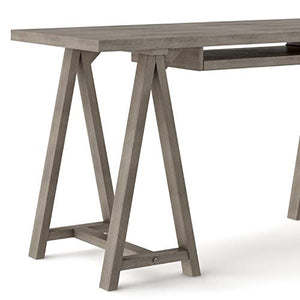 SIMPLIHOME Sawhorse SOLID WOOD Modern Industrial 60 inch Wide Home Office Desk, Writing Table, Workstation, Study Table Furniture in Farmhouse Grey