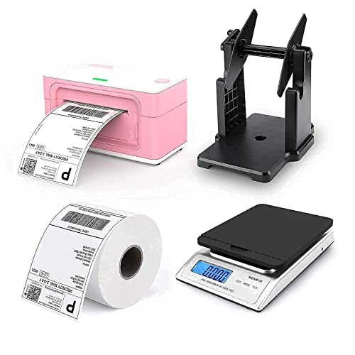 MUNBYN Pink Label Printer with Shipping Scale, Label Holder,Stack of Thermal Labels