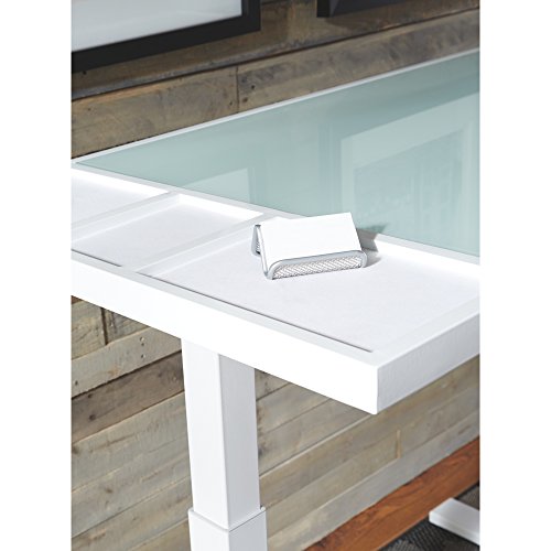 Ashley Furniture Signature Design - Baraga Electric Adjustable Home Office Desk - Power Cord Included - Contemporary - White w/ Frosted Glass Top
