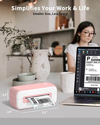 Pink Label Printer, Thermal Label Printer 4x6, Desktop Shipping Label Printer for Small Busines, Compatible with Amazon, Ebay, Shopify, Etsy, UPS, FedEx, DHL, etc