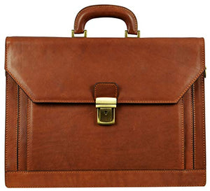 Mens Leather Briefcase Full Grain Leather Laptop Bag up to 17’’ Brown Attache Case - Time Resistance