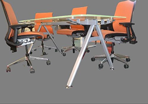 Modern Tempered Glass Conference Table 71" by 35" with white glass boat shaped