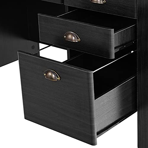 LCSA Black Computer Desk Laptop Writing Table Spacious Workstation Office Furniture