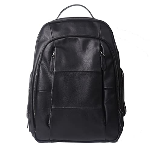 KTNG Travel Men's Leather Large Business Backpack,Cowhide School 15-inch Laptop Daypack, Women's Large-Capacity Travel Rucksack (Color : Black, Size : 11x31x44cm)