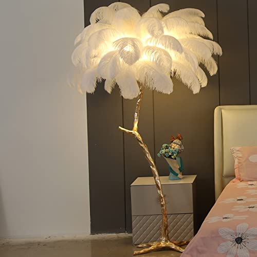 XIHOME Luxury Ostrich Feather Gold Floor Lamp 160cm - White