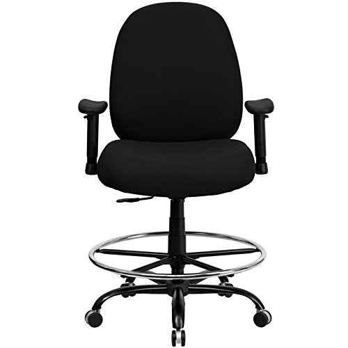 Flash Furniture Hercules Series 400 lb Capacity Big and Tall Black Fabric Drafting Stool with Arms and Extra Wide Seat [WL-715MG-BK-AD-GG]