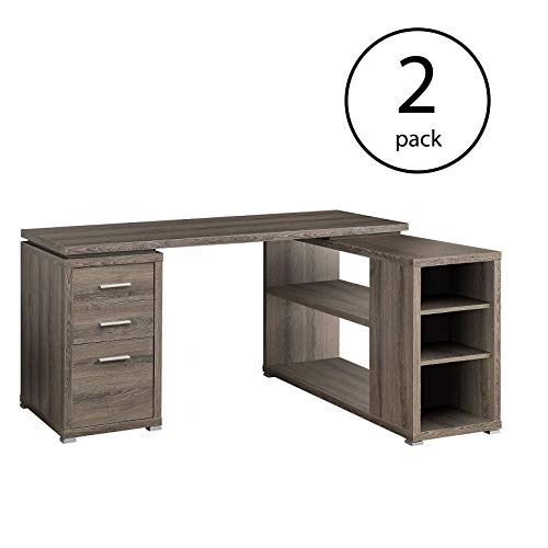 Monarch 60" Contemporary L Shaped Corner Computer Desk with Drawers, Dark Taupe (2 Pack)