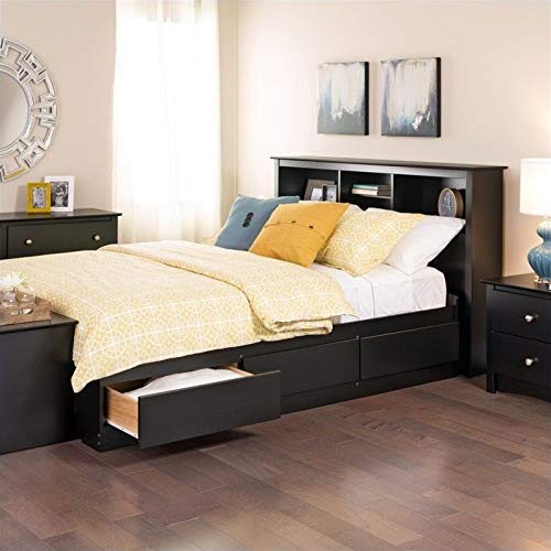 Prepac Sonoma Bookcase Platform Storage Bed with Headboard in Black-Twin - Twin