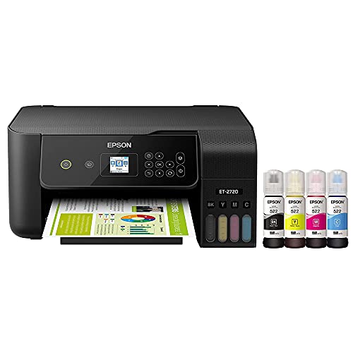 Epson Premium EcoTank 2720 Series Wireless All-in-One Color Supertank Inkjet Printer | Print Copy Scan | Mobile Printing | Voice-Activated Print | 1.44" Screen | High-Speed USB Black