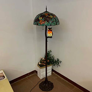 Bieye Tiffany Style Stained Glass Floor Lamp with Maple Tree Leaves Design, Owl Side Lamp, 4-Light, 65 inches Tall