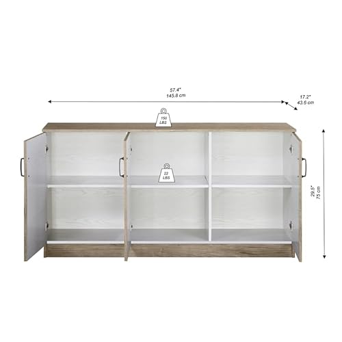 Saint Birch Alaska 3-Door Gray Oak Credenza Storage Cabinet