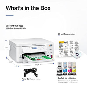 Epson EcoTank ET-3830 Wireless Color All-in-One Cartridge-Free Supertank Printer with Scan, Copy, Auto 2-Sided Printing and Ethernet – The Perfect Printer for Productive Families