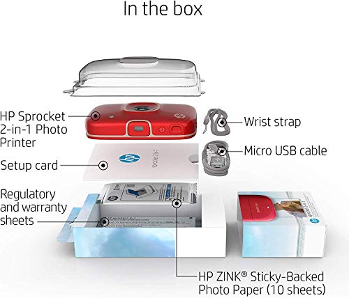 HP Sprocket 2-in-1 Portable Photo Printer & Instant Camera, print social media photos on 2x3" sticky-backed paper - Red (2FB98A)