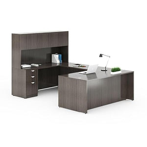 BOSS Office Products Holland Series 66" Executive U-Shape Desk with File Storage Pedestal and Hutch - Driftwood