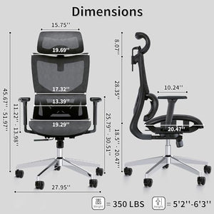 PatioMage Ergonomic Office Chair with 3D Armrest, Adjustable Headrest, Lumbar Support