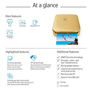 HP Sprocket Portable Photo Printer – Print Social Media Photos on 2x3 Sticky-Backed Paper – Gold (Z3Z94A)