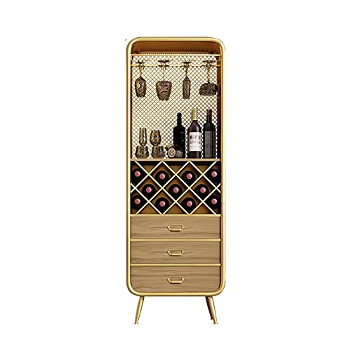 BinOxy Wine Rack Cabinets - Wrought Iron Commercial Storage Tea Cabinet with Hanging Glass Wine Rack - Size M