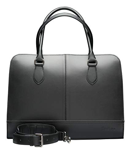 Su.B.dgn Laptop Bag 15.6 inch, with Luggage Strap, Briefcase for Women, Leather, Shoulder Bag, Crossbody Bag with Shoulder Strap, Made in Italy | Black