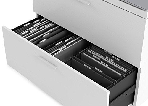 BDI 6416 SW/GRY Centro Lateral File Cabinet, Satin White/Gray Glass