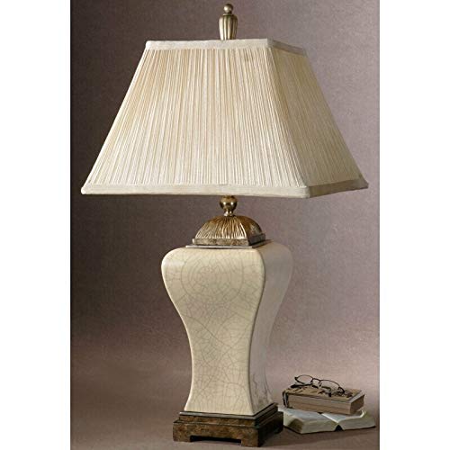 HIZLJJ High-end Rustic Ceramic Crackle Beige Shade Simple Post-Modern Creative for Living Room Family Bedroom BedsideTable Lamp