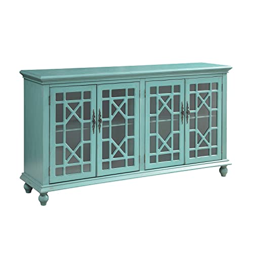 Coast to Coast Bayberry Blue Rub-Through 4-Door Credenza 72" W x 18" D x 39" H