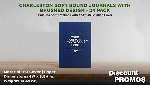 24 Charleston Soft Bound Journals Pack - Customizable Text, Logo - Ivory Paper, Dotted, Lines, With Bookmark - Blue