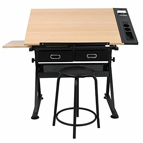 Adjustable Drafting Table W/Stool Ideal for Crafting, Painting Support Tool Supplies Adjustable Desk Craft Table Drafting Table Office Furniture Drawing Supplies Desk Drawing Table