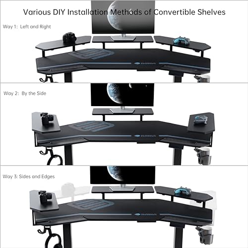 EUREKA ERGONOMIC Gaming Desk 63" Adjustable Height Sit Stand Desk with Mousepad, 3 Stands, Headphone/Cup Holder