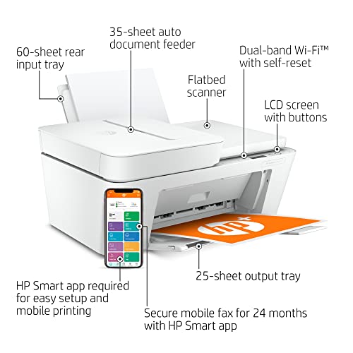 H-P DeskJet 41Series All-in-One Wireless Color Inkjet Printer Mobile Print, Scan & Copy, Auto Document Feeder Features 2-Sided Printing, Multi-Page scanning, and a Bools USB Printer Cable