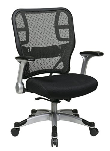 SPACE Seating Deluxe R2 SpaceGrid Back and Padded Mesh Seat, Self Adjusting Control, Platinum Finish Flip Arms and Platinum Coated Base Managers Chair