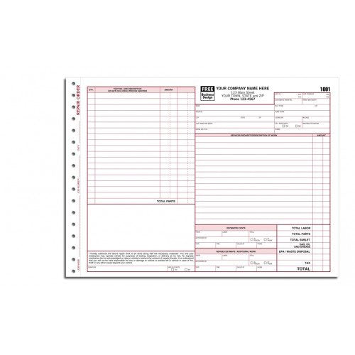 Large Auto Repair Order Form with Large Terms Area