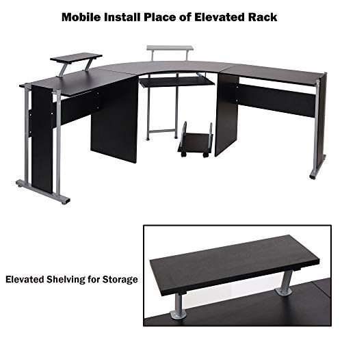 71" L-Shaped Gaming Desk -Large Desktop 22” Wide Wood Curved Corner Office Desk -Sturdy Computer Writing Desks PC Laptop Table Workstation for Home Office, Black