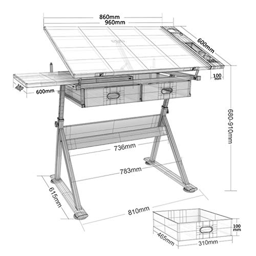 Lgan Height Adjustable Drawing Desk, Tiltable Craft Table with Storage, Maple Panel Art Desk, for Home Office Drafting Table