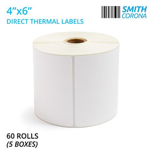 Smith Corona - 4'' x 6'' Direct Thermal Labels, 475 Labels Per Roll, 60 Rolls, Made in The USA, 28500 Labels Total, for 1" Core Printers (60 Rolls) - Zebra Compatible