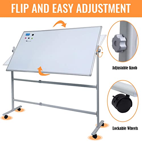 White Board Dry Erase 72" X 36" Large Adjust Rolling Double Sided Whiteboard on Wheels Dry Erase Board with Stand Reversible Magnetic for Home Office Classroom(72" x 36", White)