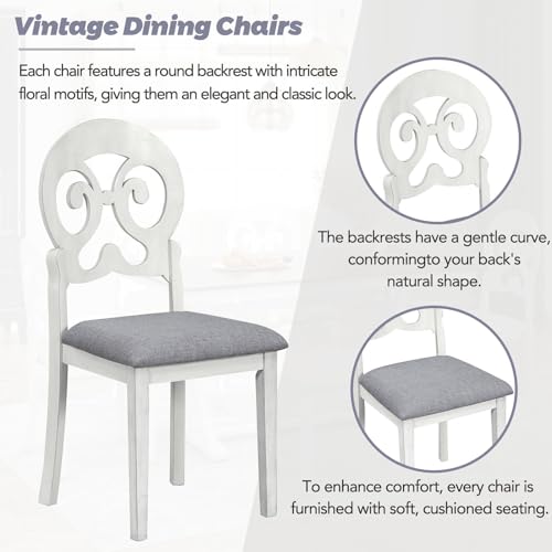Bxhlxzz 6 Piece Retro Wood Dining Table Set with Chairs and Bench, Gray+Antique White