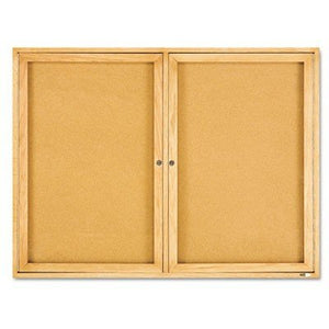 QRT364 - Quartetreg; Enclosed Cork Bulletin Board for Indoor Use, 4 x 3, 2 Door, Oak Frame