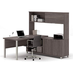Bestar Pro-Linea L-Desk with Hutch & Doors, Bark Grey