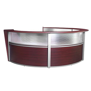 Romig Regency Marque Plexi Four-Unit Reception Curved Desk Workstation - Mahogany