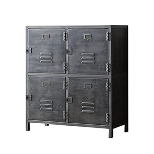 None Retro Industrial Storage Cabinet with 4 Doors, Metal Locker Cabinet (100x35x90cm)