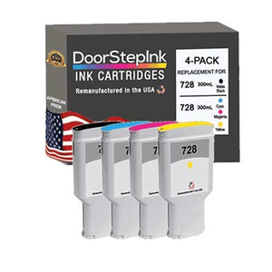 DoorStepInk Remanufactured in The USA Ink Cartridge Replacements for HP 728 300ml 4-PK B C M Y for Printers DesignJet T730 36-in Printer, DesignJet T830 24-in MFP, DesignJet T83036-in MFP
